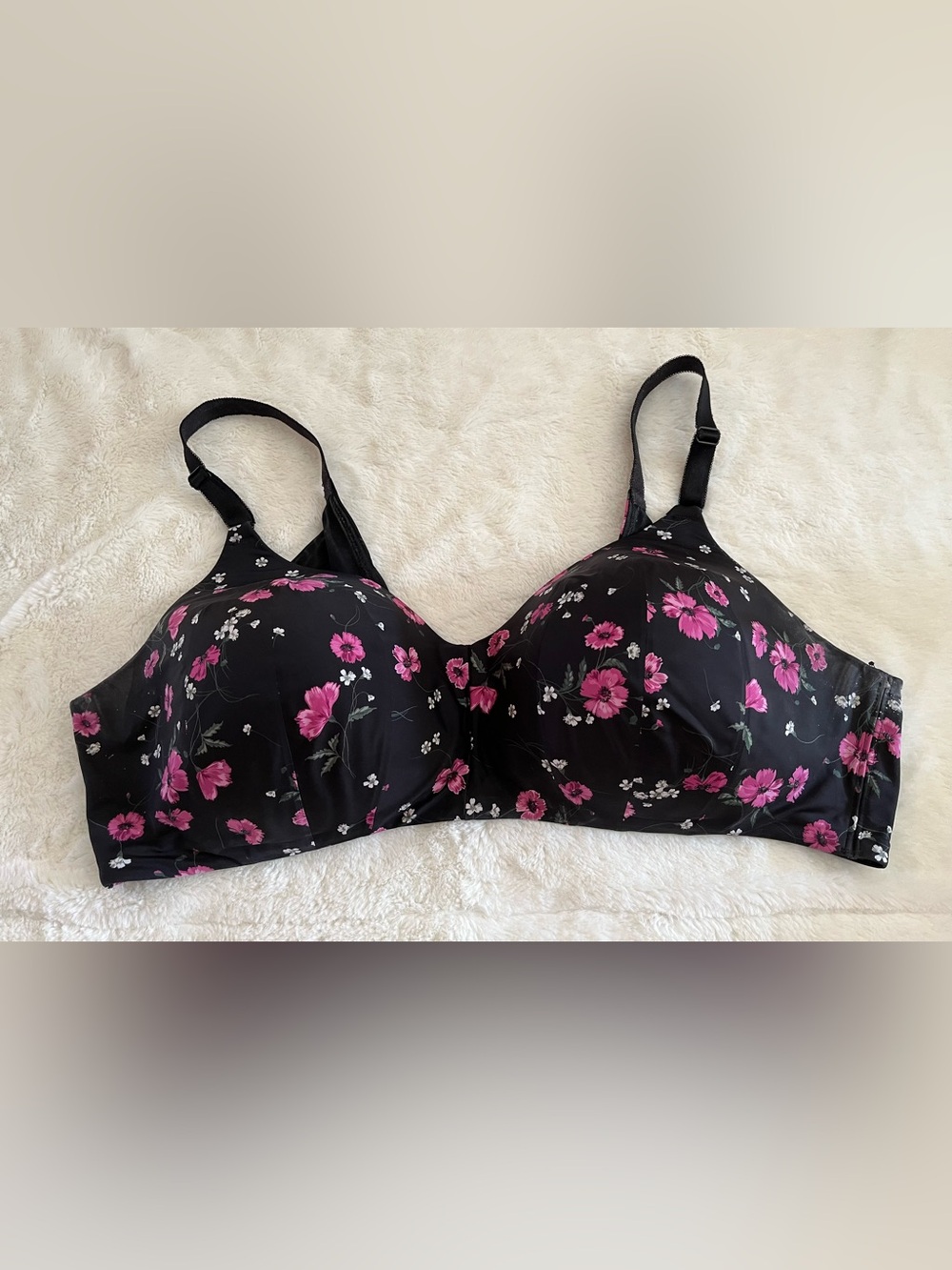 Torrid Black Bra with Hot Pink Floral Print